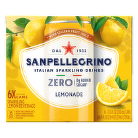 Sanpellegrino Italian Sparkling Drink, Zero Sugar, Lemonade Beverage, 6 Pack Cans - 66.9 Ounce