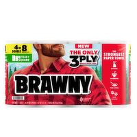 Brawny Towel Tear-A-Square Paper Towels, 4 Double Rolls - 304 Count