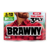 Brawny Towel Tear-A-Square Paper Towels, 6 Double Rolls - 456 Count