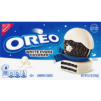 Oreo Covered White Fudge Chocolate Sandwich Cookies, Limited Edition Holiday - 8.5 Ounce