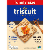 TRISCUIT Cracked Pepper & Olive Oil Whole Grain Wheat Crackers, Lunch Snacks, Snack Family Size - 12.5 Ounce