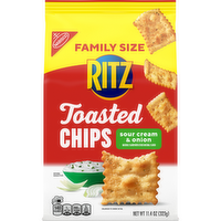 RITZ Toasted Chips Sour Cream And Onion Crackers, Party Snacks, Family Size - 11.4 Ounce