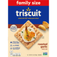 TRISCUIT Roasted Garlic Whole Grain Wheat Crackers, Lunch Snacks, Snack Family Size - 12.5 Ounce