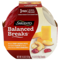 Sargento Natural Sharp Cheddar Cheese, Sea-Salted Cashews & Cherry Juice-Infused Dried Cranberries Balanced Breaks - 1.5 Ounce - 3 Count