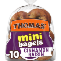 Thomas' Cinnamon Raisin Mini Bagels, 10 Pre Sliced Bagels With No High Fructose Corn Syrup, Bag - 15 Ounce