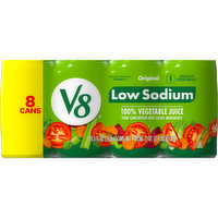 V8 Low Sodium Original 100% Vegetable Juice, Can 8 Pack - 44 Fluid Ounce