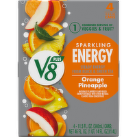 V8 +energy Sparkling Orange Pineapple Juice Energy Drink, Can 4 Pack - 46 Fluid Ounce