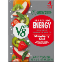 V8 +energy Sparkling Strawberry Kiwi Juice Energy Drink, Can 4 Pack - 46 Fluid Ounce