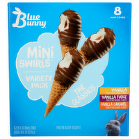 Blue Bunny Mini Swirls Vanilla Fudge Caramel The Classics Frozen Dairy Dessert - 2.25 Fluid Ounce - 8 Count