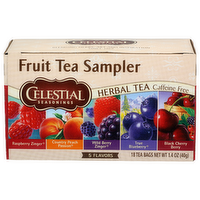 Celestial Seasonings Raspberry Zinger, Country Peach Passion, Wild Berry True Blueberry, Black Cherry Fruit Tea Sampler Herbal - 0.078 Ounce - 18 Count