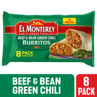El Monterey Beef & Bean Green Chili Burritos , Family Size Frozen - 4 Ounce - 8 Count