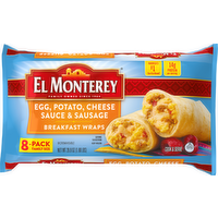 El Monterey Egg, Potato, Cheese Sauce & Sausage Breakfast Wraps , Family Size Frozen - 2.618 Ounce - 11 Count