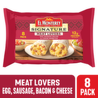 El Monterey Signature Meat Lovers Egg, Sausage, Bacon & Cheese Breakfast Burritos - 4.5 Ounce - 8 Count