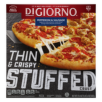 DiGiorno Frozen Thin-Crust Pizza, Thin And Crispy Stuffed Crust Pepperoni Sausage - 21.4 Ounce