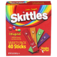 Skittles 4 Original Flavors! Strawberry Orange Green Apple Grape Drink Mix - 0.088 Ounce - 40 Count