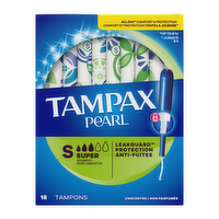 Tampax Pearl Tampons, With Leakguard Braid, Super Absorbency, Unscented - 18 Count
