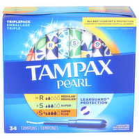 Tampax Regular/Super/Super Plus Unscented Tampons Triplepack - 34 Each