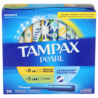 Tampax Regular/Super Unscented Tampons Duopack - 34 Each