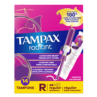 Tampax Radiant Unscented Regular Tampons - 14 Count