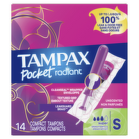 Tampax Pocket Radiant Compact Plastic Tampons, With Leakguard Braid, Super Absorbency, Unscented - 14 Count