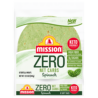 Mission Zero Net Carbs Spinach Flour Tortillas, Soft Taco Size - 8 Count