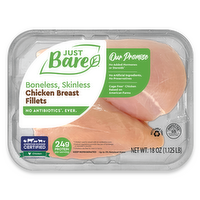 Just Bare Brand Boneless Skinless Chicken Breast Fillets - 1.13 Pound