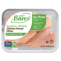 Just Bare Brand Boneless Skinless Chicken Breast Fillets - 2.25 Pound