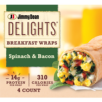 Jimmy Dean Spinach & Bacon Eggs, White Cheddar Cheese, Spinach, Bacon, And Caramelized Onions In Whole Wheat Tortilla Delights Breakfast Wraps - 17 Ounce