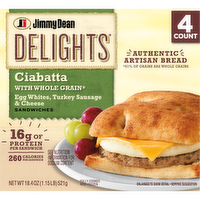JIMMY DEAN DELIGHTS Turkey Sausage, Egg White And Cheese Ciabatta Sandwiches, Pack, Box - 18.4 Ounce