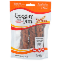 Good 'N' Fun Triple Flavor Long-Lasting Beef Hide Premium Chicken Artificial Pork Crunchy Spirals 'n' Snack For All Dogs - 1.4 Ounce - 3 Count