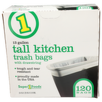 Super 1 Foods Drawstring Tall Kitchen Trash Bags - 120 Count