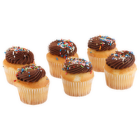 White Cupcakes With Chocolate Icing - 6 Count