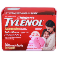 Children's Tylenol Bubble Gum Flavor Acetaminophen Pain Reliever Fever Reducer - 24 Count