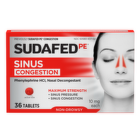 Sudafed Pe Max Strength Non-Drowsy Sinus Decongestant Tablets - 36 Ounce