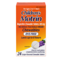 Motrin Children's Ibuprofen Chewable Tablets Dye-Free, , Grape - 24 Count