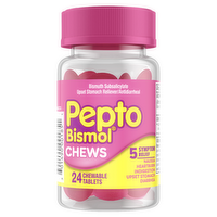 Pepto-Bismol Pepto Chews, Fast And Effective Digestive Relief From Nausea, Heartburn, Indigestion, Upset Stomach, Diarrhea, 24 Chewable Tablets - 24 Count