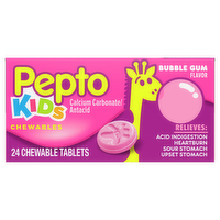Pepto-Bismol Pepto Kid's Chewable Tablets For Heartburn, Acid Indigestion, Sour Stomach, And Upset Bubblegum Flavor - 24 Count