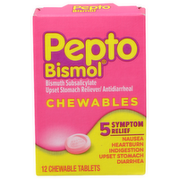 Pepto Bismol Chewables Bismuth Subsalicylate Upset Stomach Reliever Antidiarrheal - 12 Count