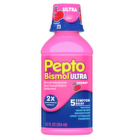 Pepto-Bismol Pepto Liquid Ultra For Nausea, Heartburn, Indigestion, Upset Stomach, And Diarrhea 5 Symptom Fast Relief, Cherry Flavor - 12 Ounce