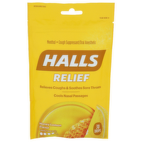 Halls Honey Lemon Flavor Menthol Cough Suppressantoral Anesthetic - 30 Count