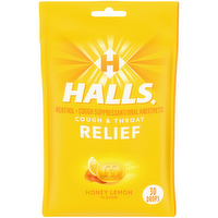 Halls Relief Honey Lemon Flavor Menthol Cough Suppressantoral Anesthetic - 30 Count