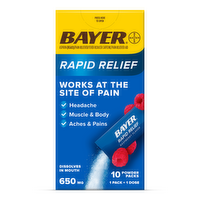 Bayer Pain Reliever, Rapid Relief, 650 mg, Raspberry Flavor, Powder Packs - 10 Each