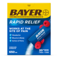Bayer Rapid Relief, Raspberry Flavor, 650 mg, Powder Packs - 20 Each