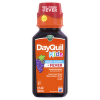 Vicks Dayquil Kids Grape Cold & Cough + fever Multi-Symptom Relief Liquid, Daytime Of Sore Throat, Minor Aches And Pains Fever, Great-Tasting Flavored Medicine, Specially Formulated For Ages 6+ - 8 Ounce