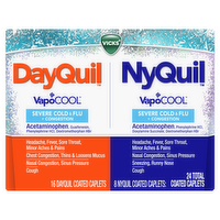 Vicks Dayquil & Nyquil Vapocool Severe Cold & Flu + congestion Over-The-Counter Medicine Co-Pack, Powerful Relief For Headache, Fever, Sore Throat, Minor Aches And Pains, Nasal Congestion, Sinus Pressure, Stuffy Nose, Cough - 24 Count
