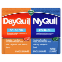 Vicks Dayquil & Nyquil Co-Pack, Cold & Flu Over-The-Counter Medicine, Powerful Multi-Symptom Daytime And Nighttime Relief For Headache, Fever, Sore Throat, Minor Aches Pains, Cough - 1 Kit