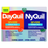Vicks Dayquil & Nyquil Severe Co-Pack, Cold & Flu Over-The-Counter Medicine, Powerful Relief For Headache, Fever, Sore Throat, Minor Aches And Pains, Nasal Congestion, Sinus Pressure, Stuffy Nose, Cough - 24 Count