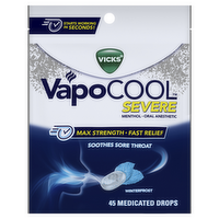 Vicks Vapocool Severe Medicated Sore Throat Drops, Max Strength Menthol, Soothes Pain, Winterfrost Flavor - 45 Count