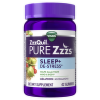 Vicks Zzzquil Pure Zzzs De-Stress Gummy, Melatonin Gummies, Sleep Aid, Ashwagandha For Support, Aids Adults, 42 - 42 Count