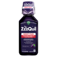 Vicks Zzzquil Liquid, Max Strength Pain Reliever, Nighttime Sleep Aid Acetaminophen Diphenhydramine Hci, Non-Habit Forming, Midnight Berry Flavored - 12 Ounce